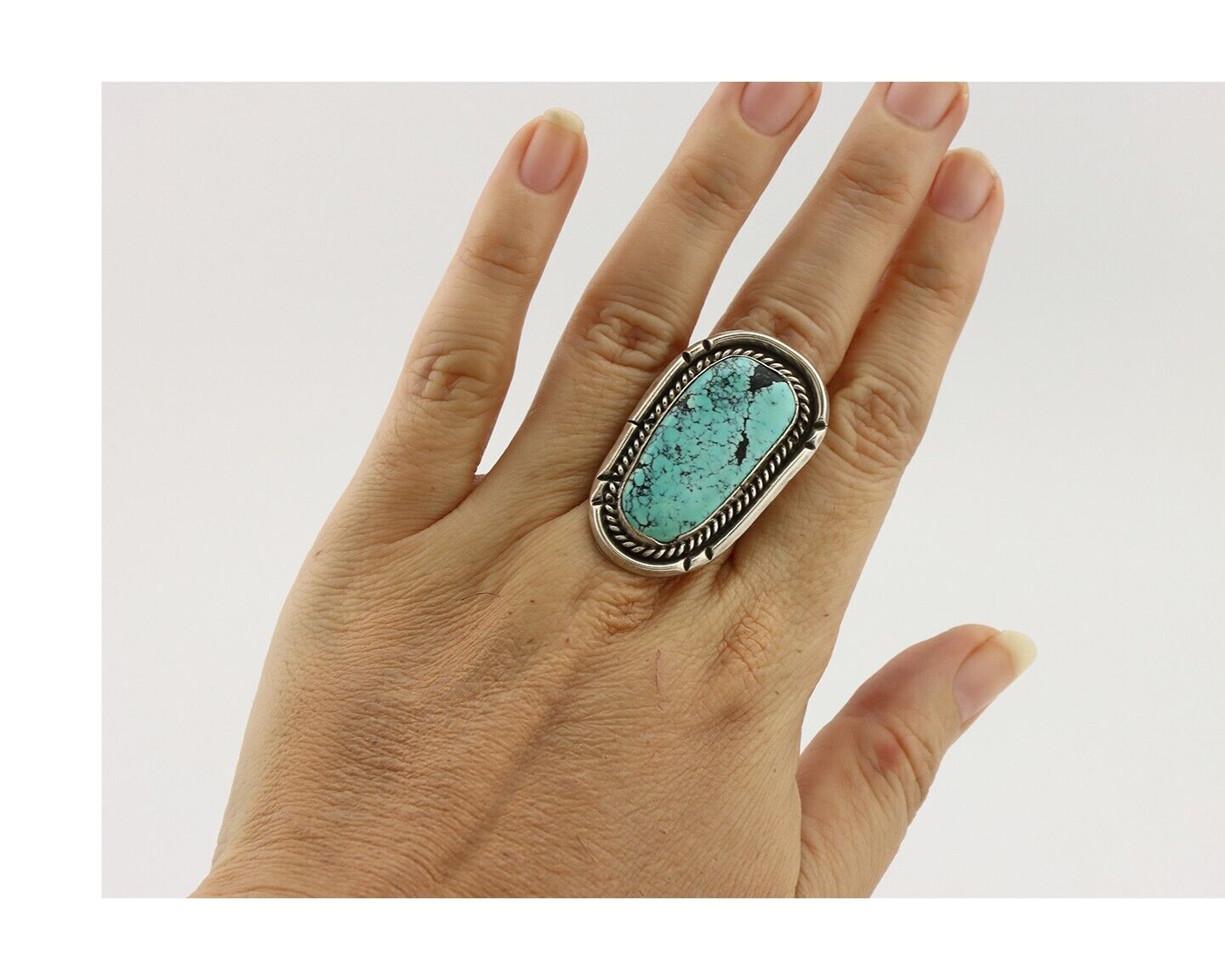 Navajo Ring 925 Silver Spiderweb Turquoise Native American Artist C.80's