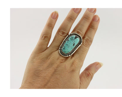 Navajo Ring 925 Silver Spiderweb Turquoise Native American Artist C.80's