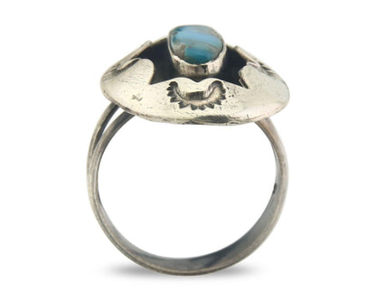 Navajo Ring 925 Sterling Turquoise Handmade Native Artist C.80's Size 8.5