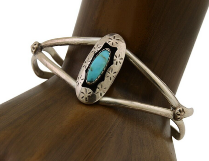 Navajo Hand Stamped Cuff Bracelet Turquoise 925 Silver Native American Artist