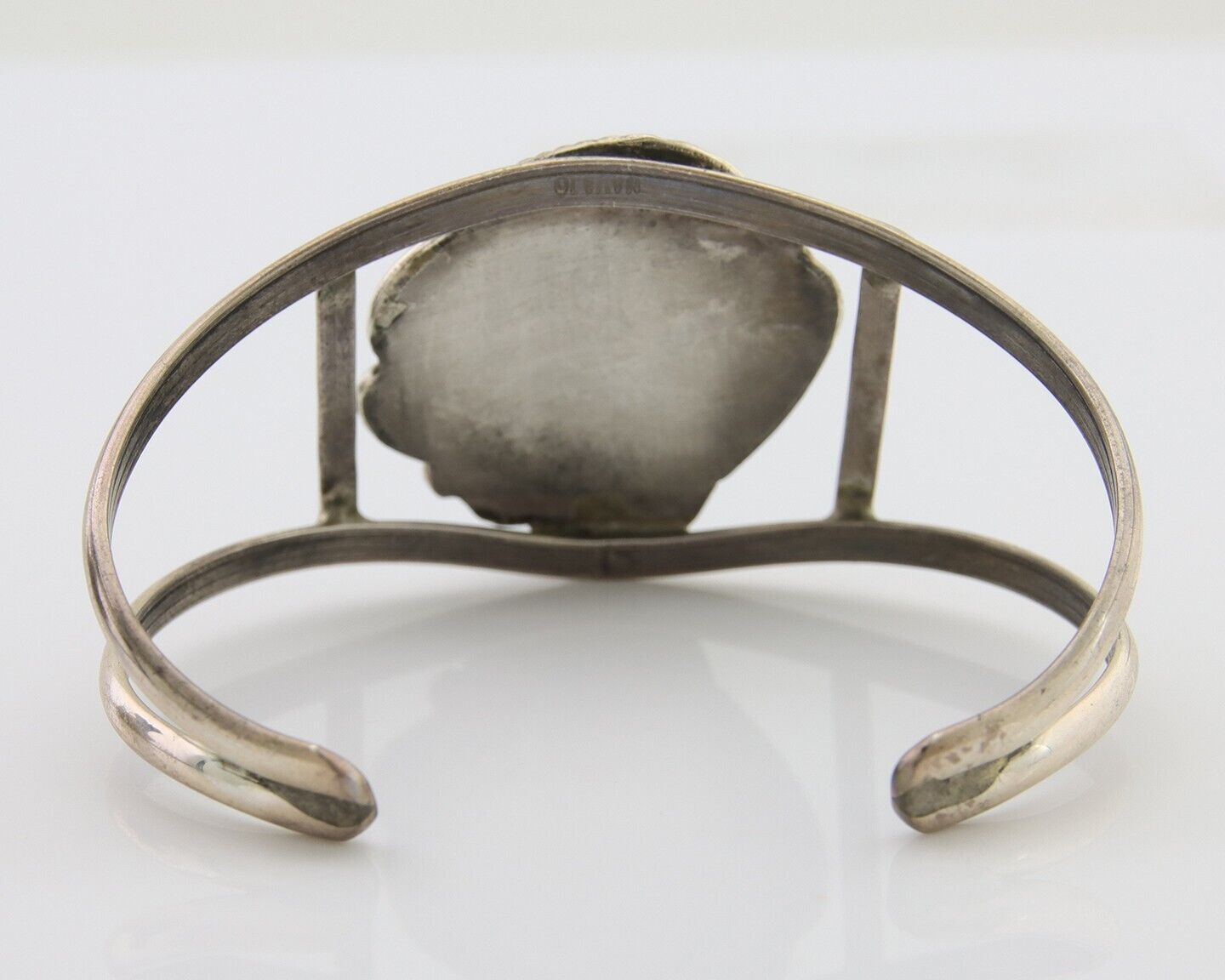 Navajo Bracelet 925 Silver Blue Nugget Turquoise Artist Signed AJ C.80's