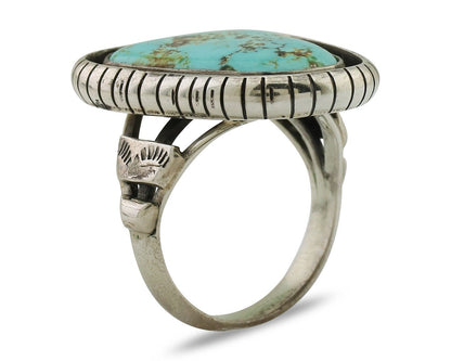 Navajo Handmade Ring 925 Silver Natural Turquoise Signed M Montoya C.80's