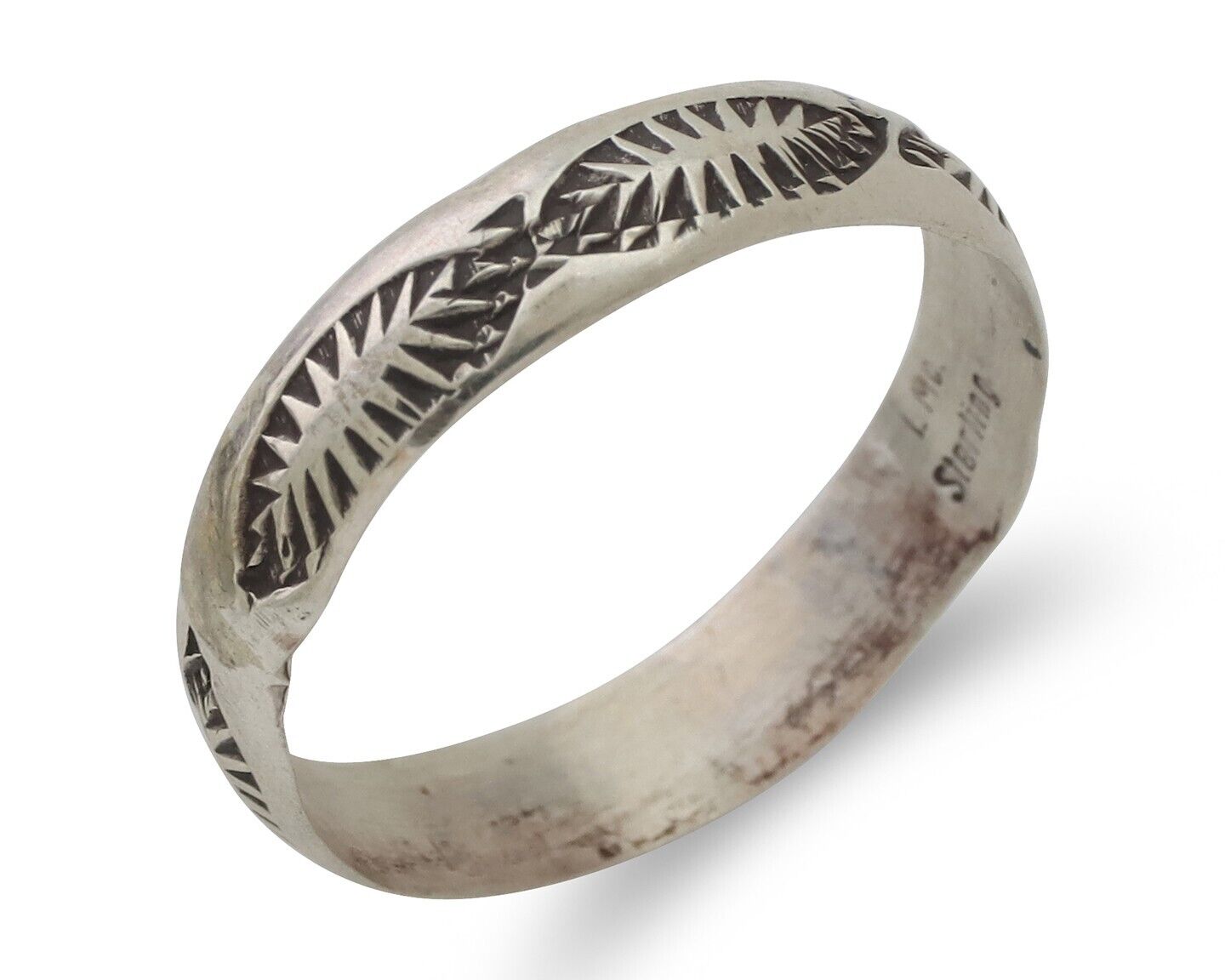 Navajo Hand Stamped Band 925 Silver 5.0 mm Signed Larry Chavez Size 9.75 C.80's