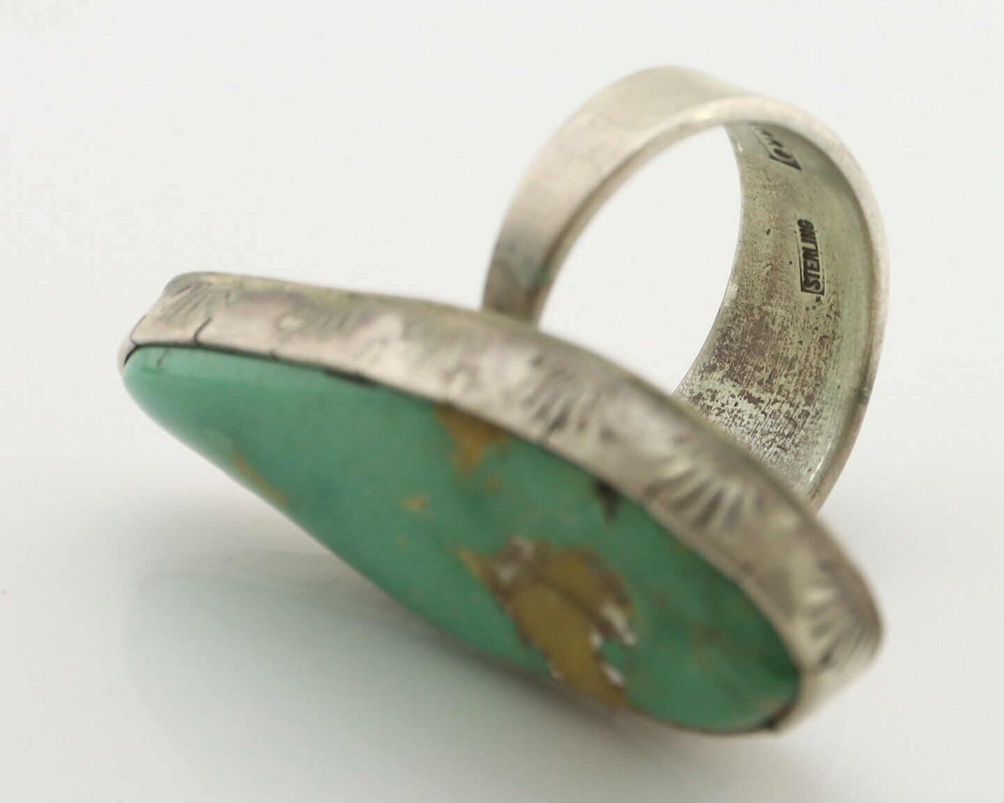 Navajo Ring 925 Silver Natural Green Turquoise Artist Signed M Guerro C.80's
