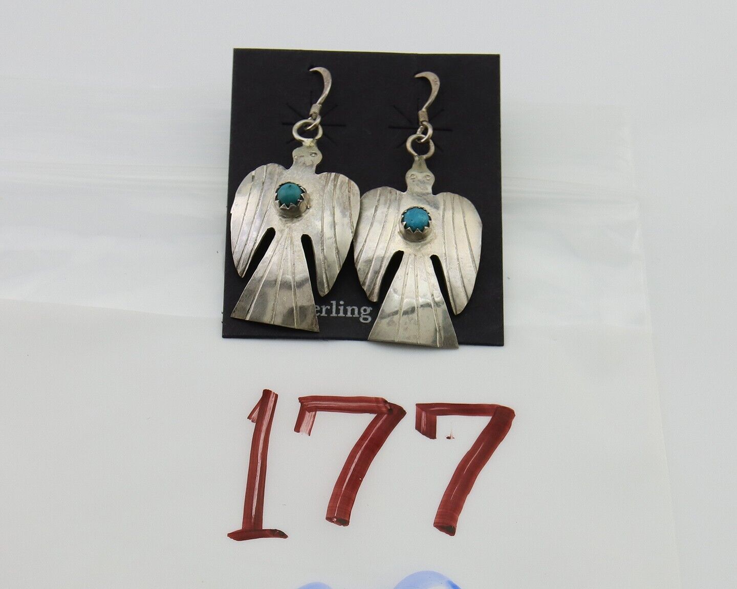 Navajo Thunderbird Earrings 925 Silver Natural Turquoise Native Artist C.80's