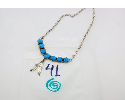 Navajo Necklace 925 Sterling Silver Natural Turquoise Vintage Handmade C.80's