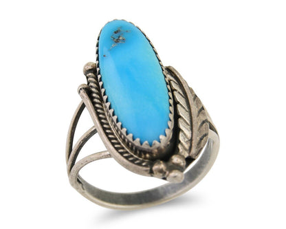 Navajo Ring 925 Silver Natural Slab Turquoise Artist Signed Circle JW C.80's