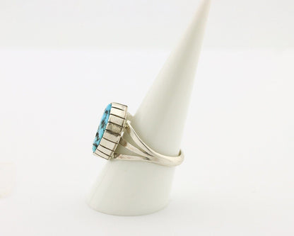 Navajo Ring 925 Silver Sleeping Beauty Turquoise Artist Signed SS C.80's