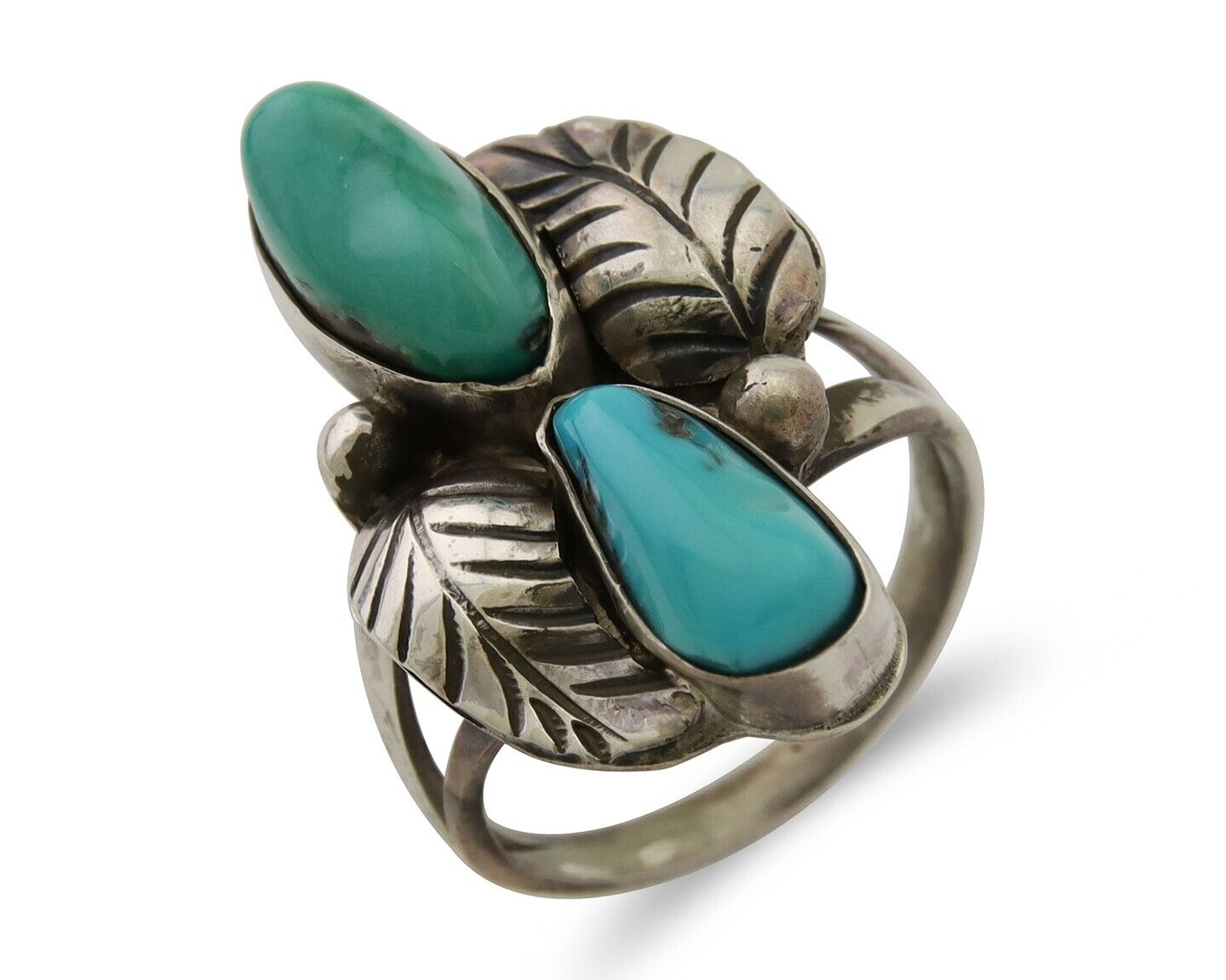 Navajo Ring 925 Silver Natural Blue Turquoise Native American Artist C.80's