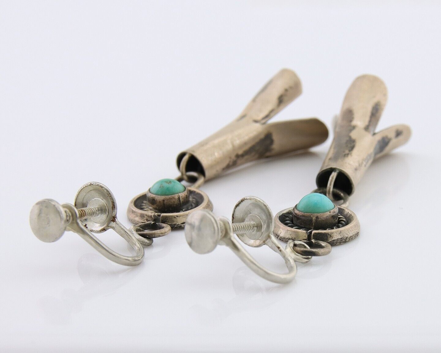 Navajo Paw Earrings 925 Silver Blue Turquoise Native American Artist C.80's