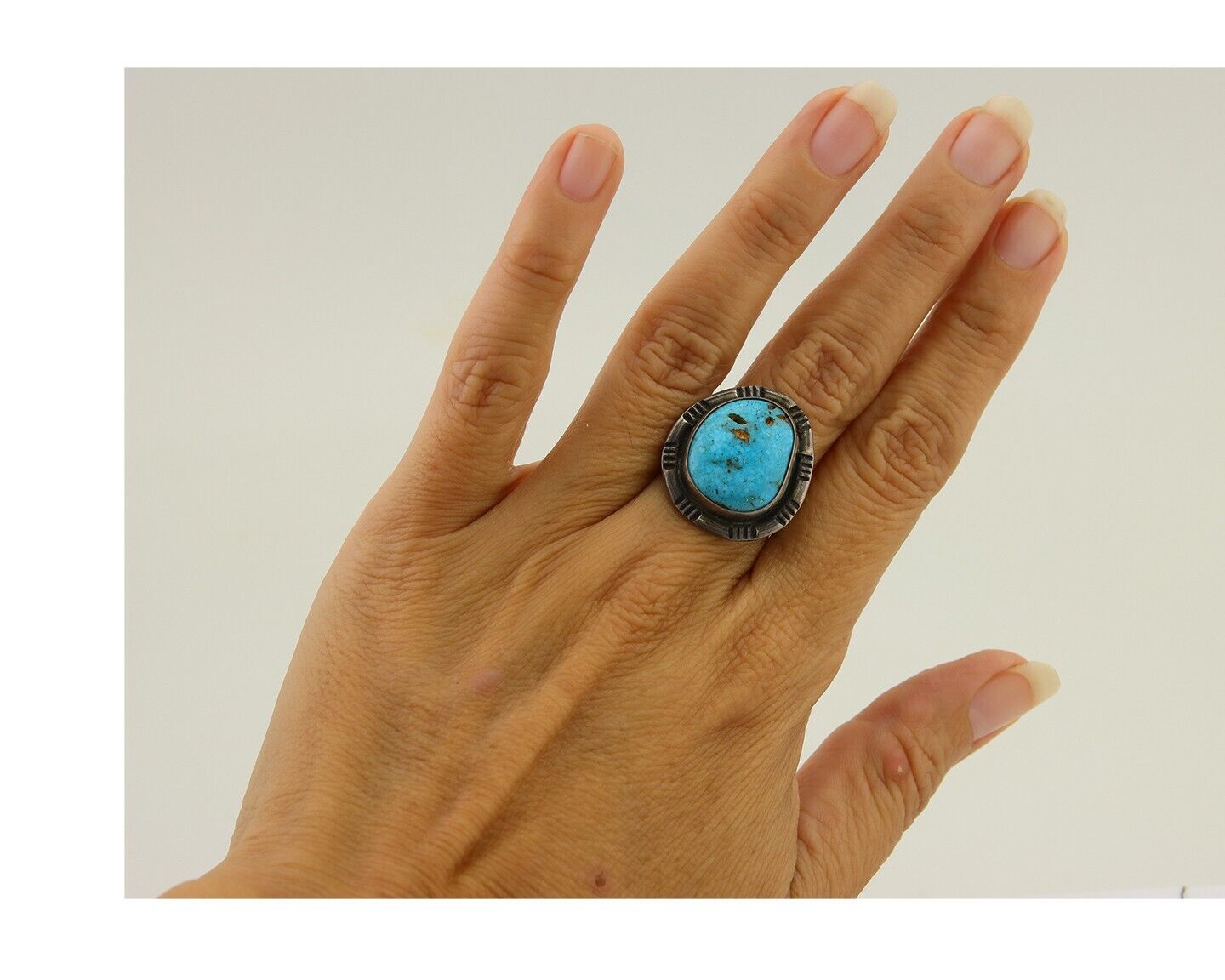Navajo Ring 925 Sterling Silver Turquoise Native American Artist C.80's