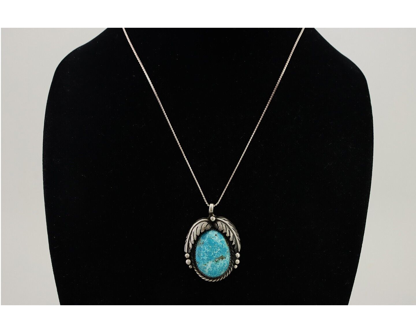 Navajo Necklace 925 Silver Natural Blue Turquoise Native American Artist C.90s