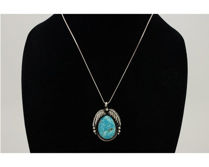 Navajo Necklace 925 Silver Natural Blue Turquoise Native American Artist C.90s