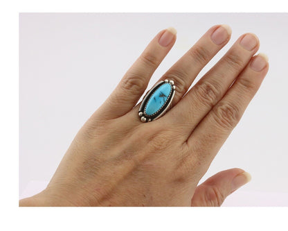 Navajo Ring .925 Silver Sleeping Beauty Turquoise Signed SkyStone Creations C80s