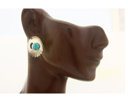 Navajo Earrings 925 Silver Handmade Natural Turquoise Signed Wilson Padila C80s