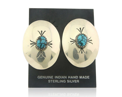 Navajo Earrings 925 Silver Handmade Concho Natural Turquoise Native Artist C80s