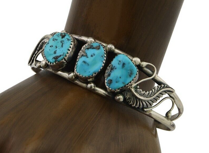 Navajo Bracelet 925 Silver Sleeping Beauty Turquoise Native American C.80's