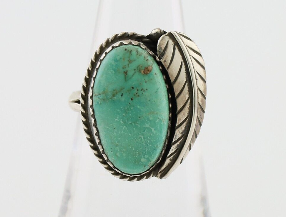 Navajo Handmade Ring 925 Silver Natural Turquoise Artist Signed IJC C.80's