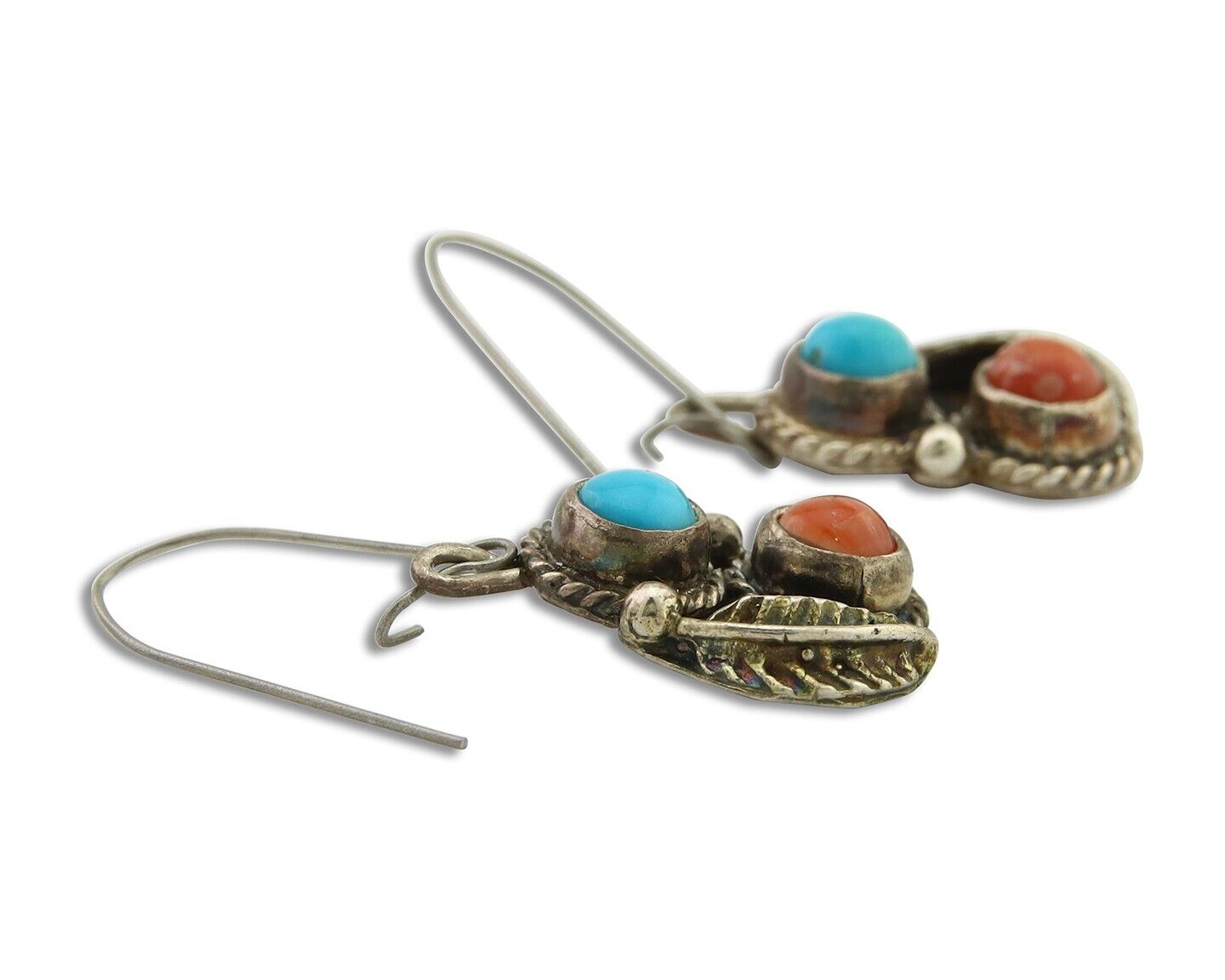 Navajo Earrings 925 Silver Turquoise & Spiney Oyster Native American Artist C80s