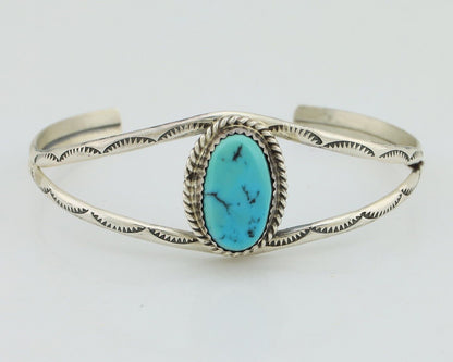 Navajo Bracelet 925 Silver Sleeping Beauty Turquoise Signed Robert Vandover C80s