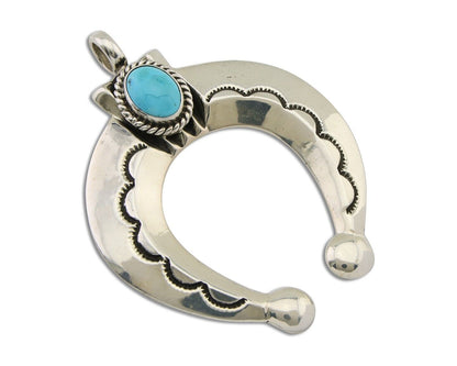 Navajo Naja Pendant 925 Silver Turquoise Heavy Hand Stamped Native Artist C.80's