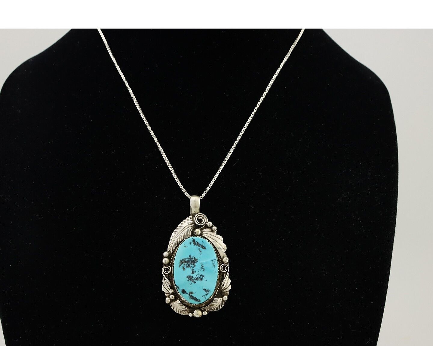 Navajo Pendant 925 Silver Natural Blue Turquoise Signed Justin Morris C.90's