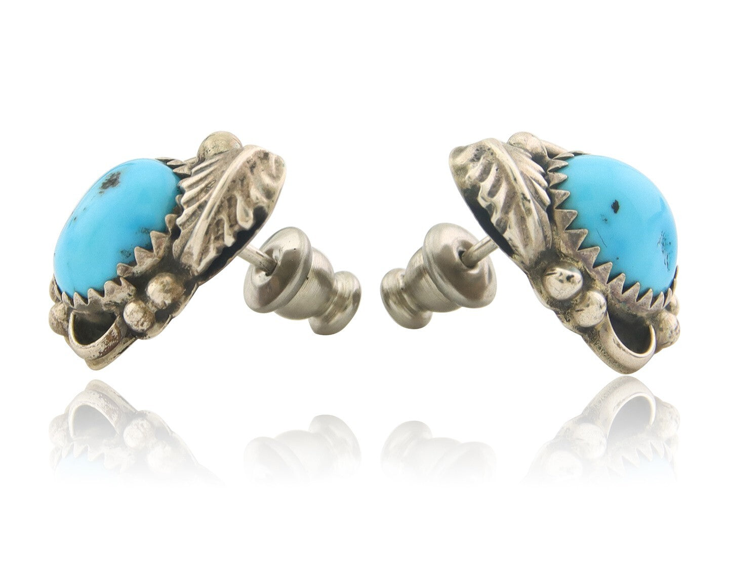 Navajo Earrings 925 Silver Natural Turquoise Artist Signed B. F. C.80's