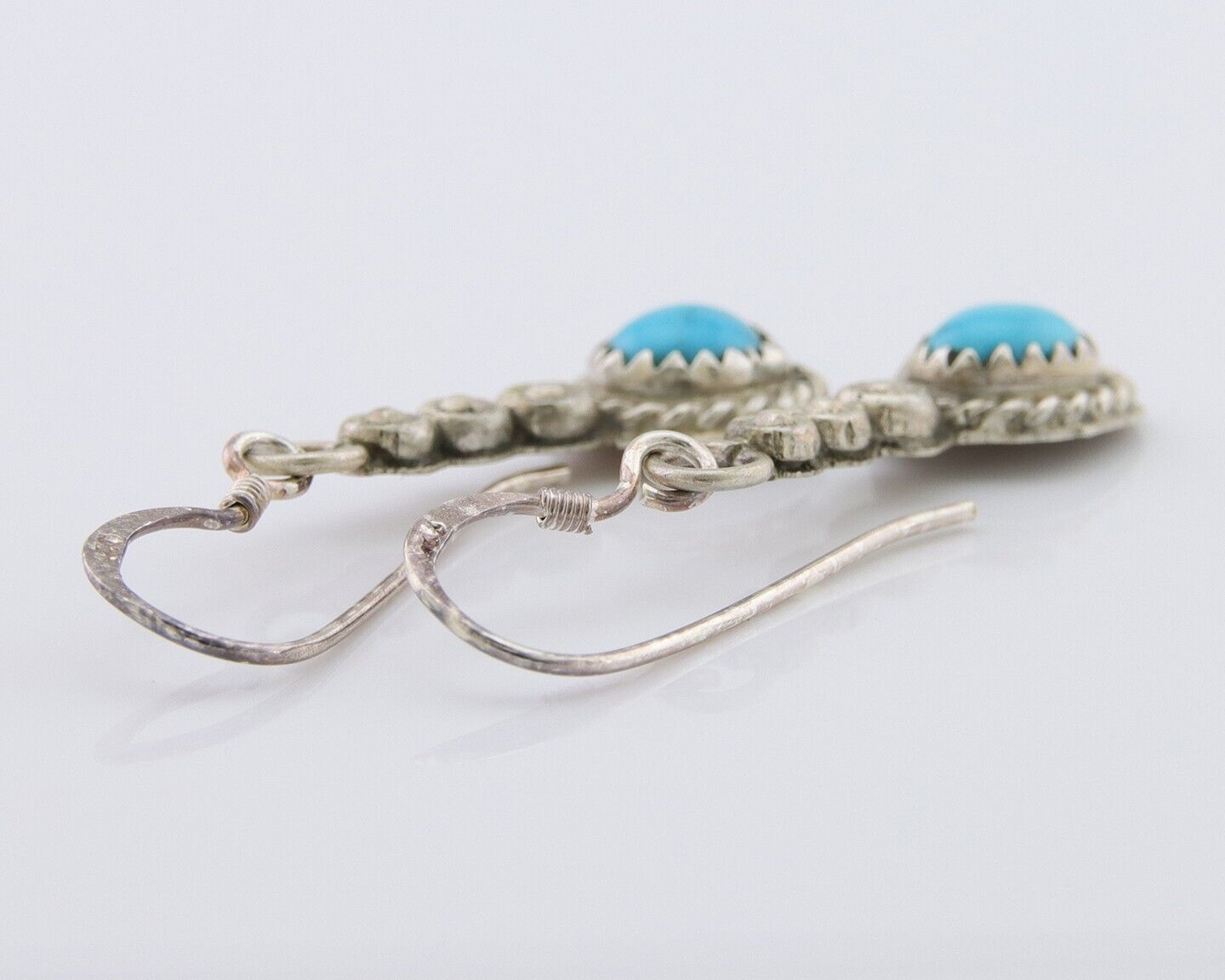 Navajo Earrings 925 Silver Blue Turquoise Artist Signed DB C.80's