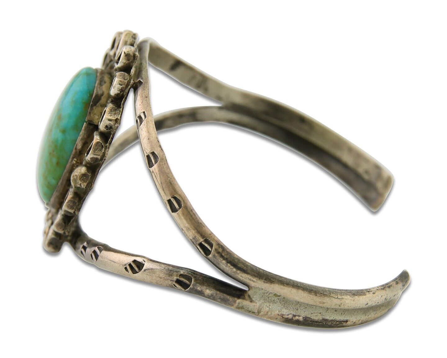 Navajo Bracelet 925 Silver Turquoise Cuff Artist Signed NJ C.80's