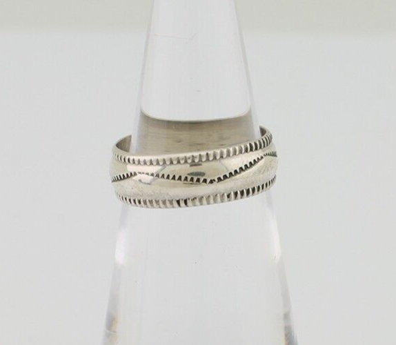 Navajo Hand Stamped Band 925 Silver 6.0 mm Native Artist Size 5.0 C.80's