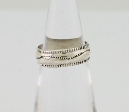 Navajo Hand Stamped Band 925 Silver 6.0 mm Native Artist Size 5.0 C.80's