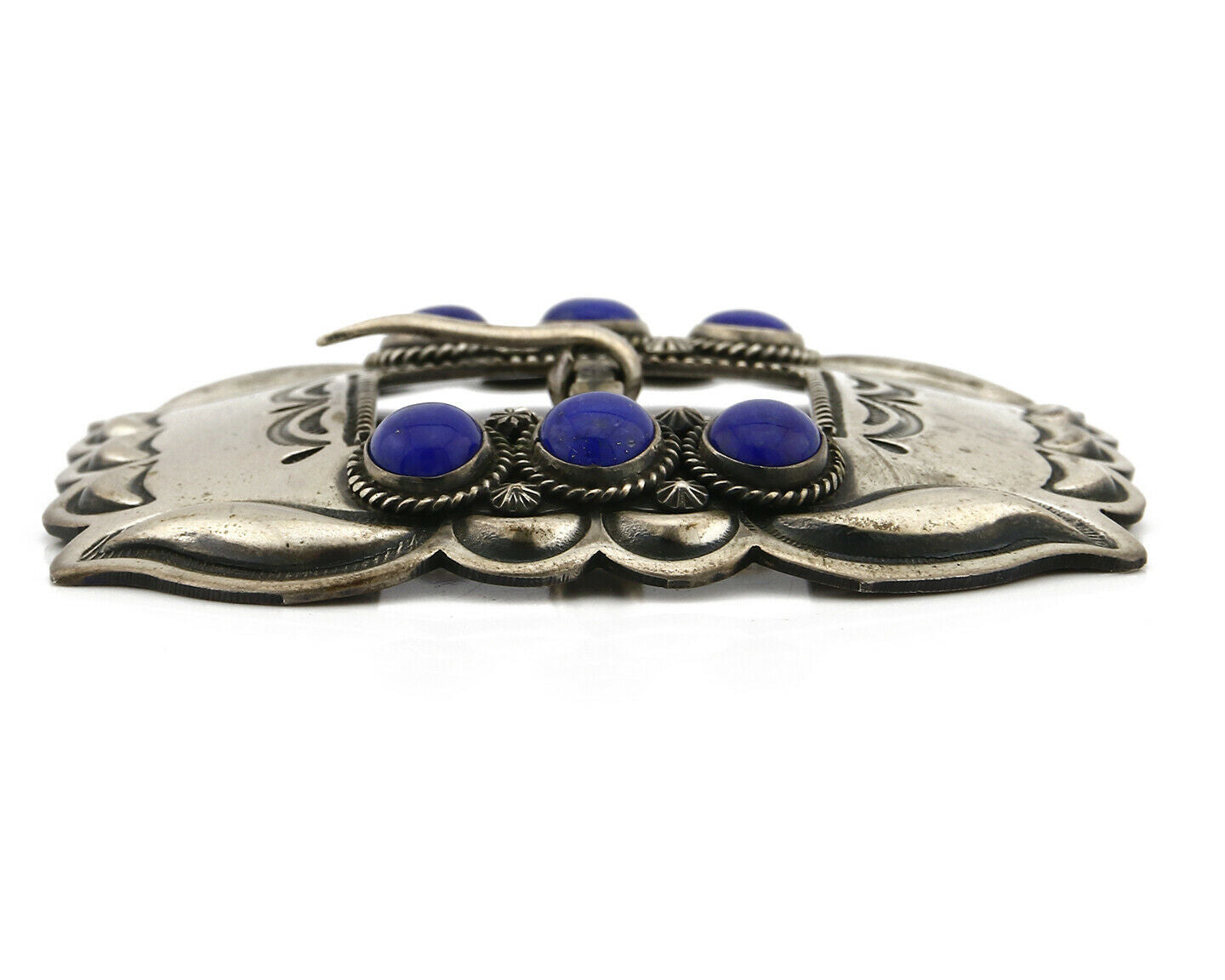 Navajo Belt Buckle .925 Silver Hand Stamped Artist Leonard Platero C.80's