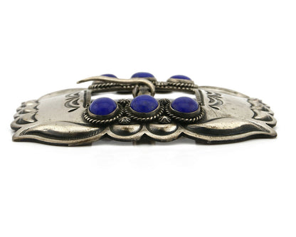Navajo Belt Buckle .925 Silver Hand Stamped Artist Leonard Platero C.80's