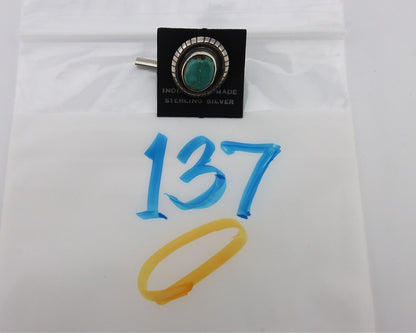 Navajo Tie Tack 925 Silver Natural Mined Turquoise Native American Artist C.80's