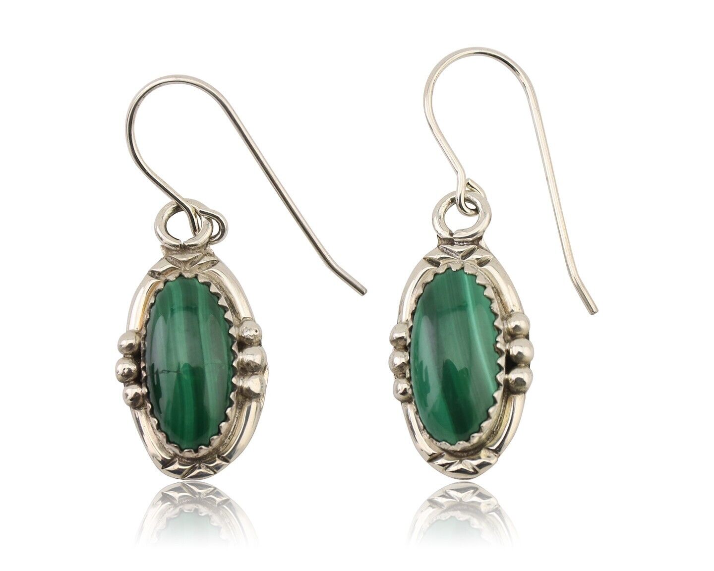 Navajo Earrings 925 Silver Natural Malachite Native American Artist C.80s