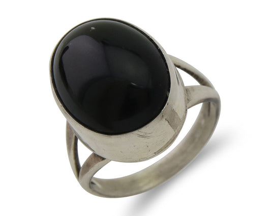 Navajo Handmade Ring 925 Silver Black Onyx Artist Signed R C.80's