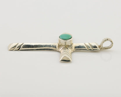 Navajo Sand Cast Cross Pendant 925 Silver Turquoise Artist Signed J Yazzie C.80s