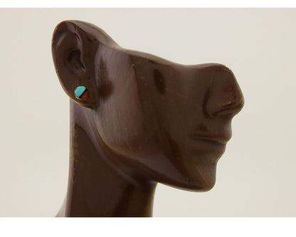 Navajo Earrings 925 Silver Inlaid Natural Onyx & Coral Native Artist C.80's