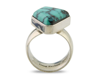 Navajo Ring .925 Sterling Blue Turquoise Artist Signed Doug Zachary C.80's