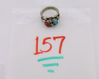 Navajo Ring 925 Silver Coral Turquoise Artist Signed Max Calabaza C.80's