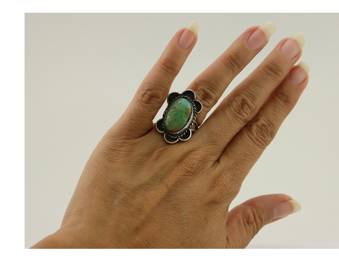 Navajo Handmade Ring 925 Silver Turquoise Native Artist C.80's