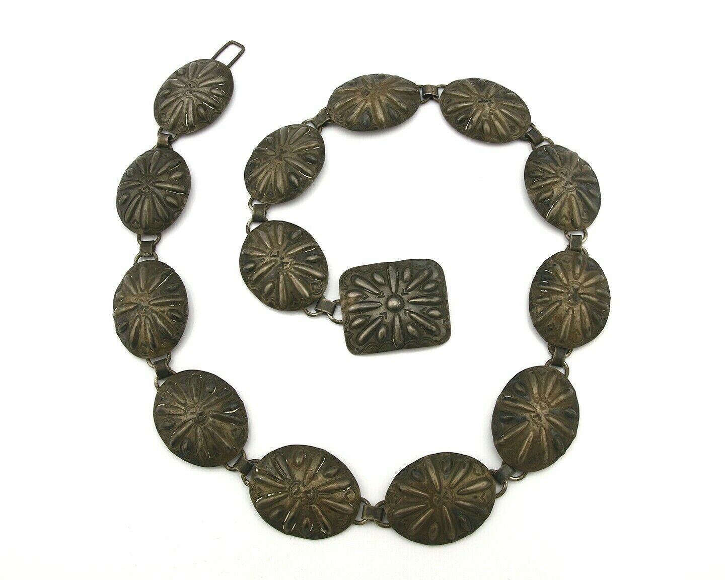 Navajo Concho Belt .925 Silver Handmade Hand Stamped Circa 1940's