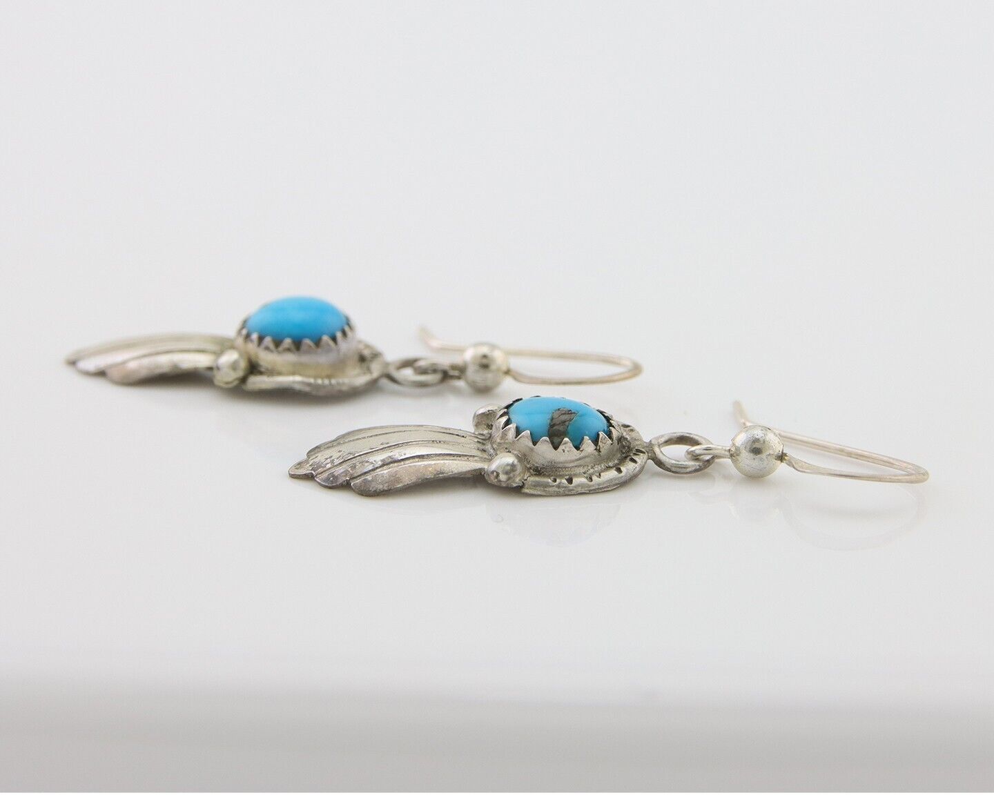 Navajo Earrings 925 Silver Blue Turquoise Artist Signed Kee Tsosie C.80's