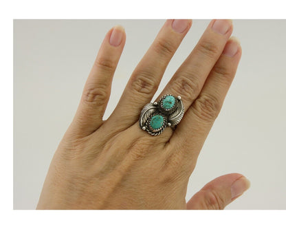 Navajo Ring 925 Silver Natural Blue Green Turquoise Signed MC C.80's