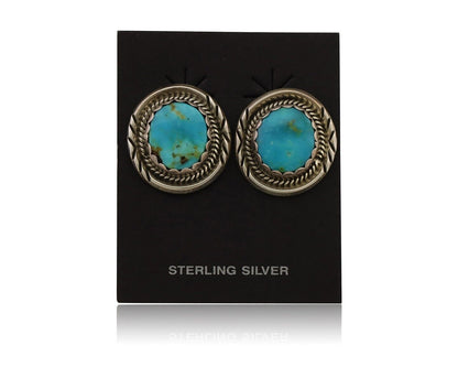 Navajo Earrings 925 Silver Natural Mined Turquoise Native American Artist C.80's