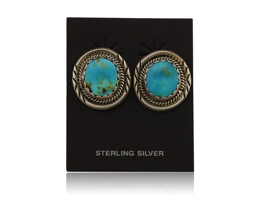 Navajo Earrings 925 Silver Natural Mined Turquoise Native American Artist C.80's