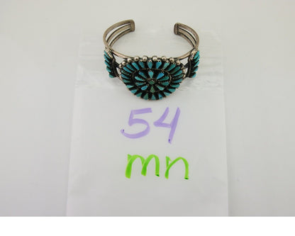 Navajo Bracelet 925 Silver Natural Blue Turquoise Native American Artist C.80's
