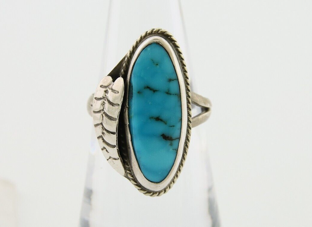 Navajo Ring 925 Silver Natural Blue Turquoise Native American Artist C.80's