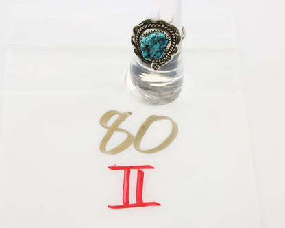 Navajo Ring 925 Sterling Natural Mined Blue Nugget Turquoise C.80's Size 6.5