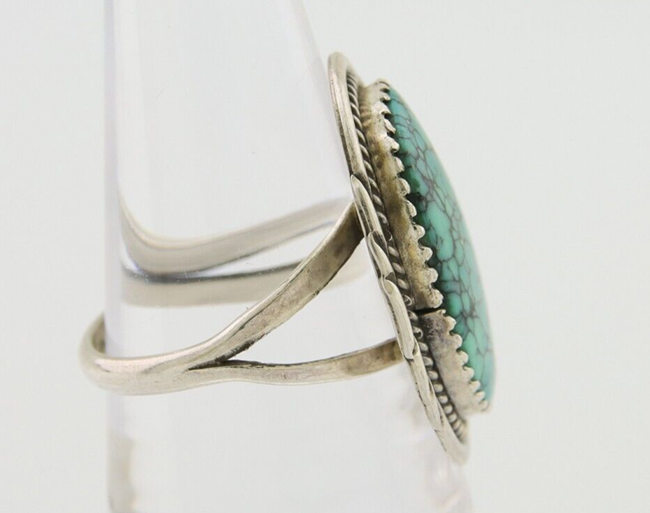 Navajo Ring 925 Silver Natural Spiderweb Turquoise Native Artist C.80's